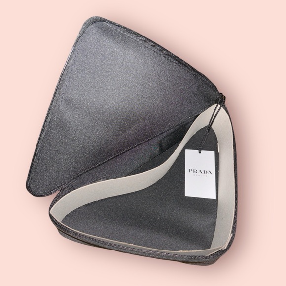 Prada | NWT Beauty Pink & Black Triangle Cosmetic Zip Pouch Bag Case + Dust Bag - Picture 3 of 5